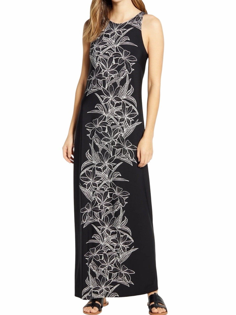Tommy Bahama Midnight Blooms Maxi Dress Island Halter Black White Small Tropical